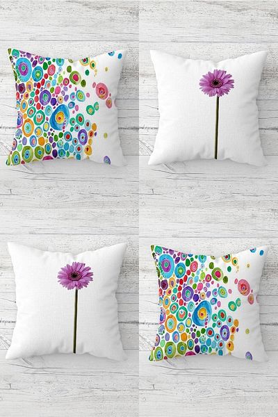 on the clouds Chicory And Colorful Circles Patterned Hidden Zippered Throw Pillow Cover Sofa Pillow Cover Set(4pcs)