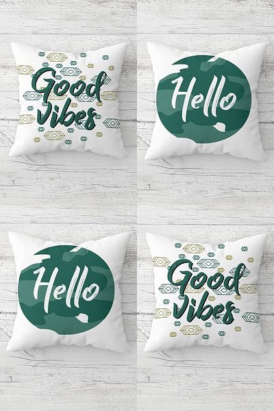 on the clouds Good Vibes Hello Written Concealed Zippered Throw Pillow Cover Seat Pillow Cover Set (4pcs)