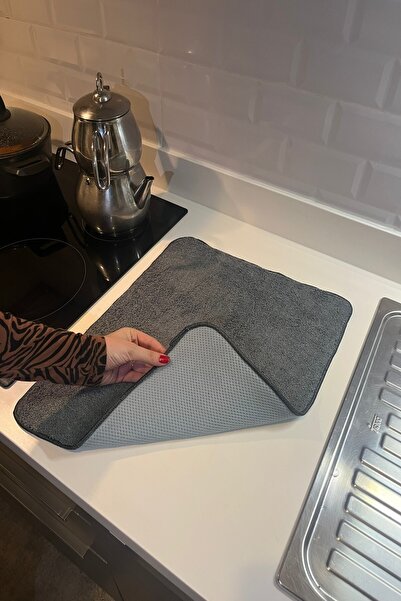 alorez Gri Tüylü Mikrofiber Bulaşık Kurulama Matı 40x50cm (36X45) Bulaşık Altlığı