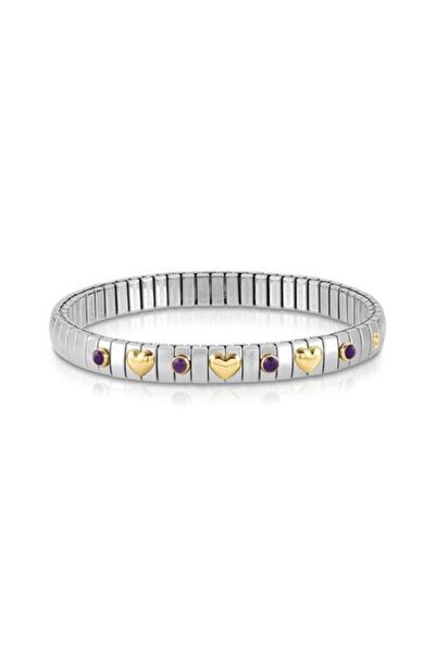 NOMİNATİON Xte Steel Bracelet, 3 Hearts 18k Gold And 4 Stones (013_amethyst)