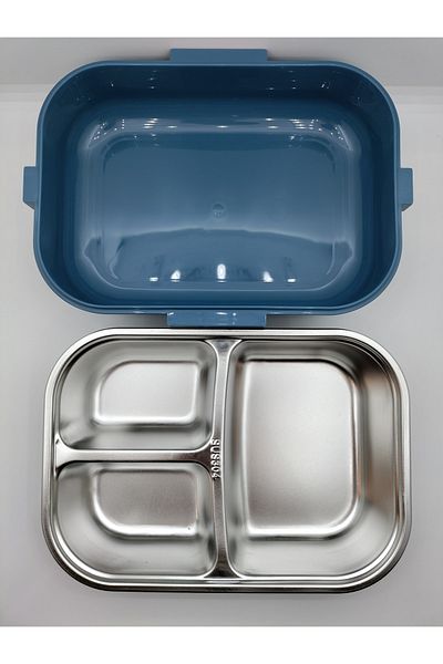 Vagonlife Four Compartment Steel Children's Lunch Box for Student Office Green-Blue