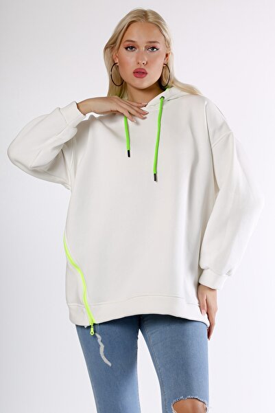 Chiccy White Hooded Long Sleeve Zippered Knitted Sweatshirt