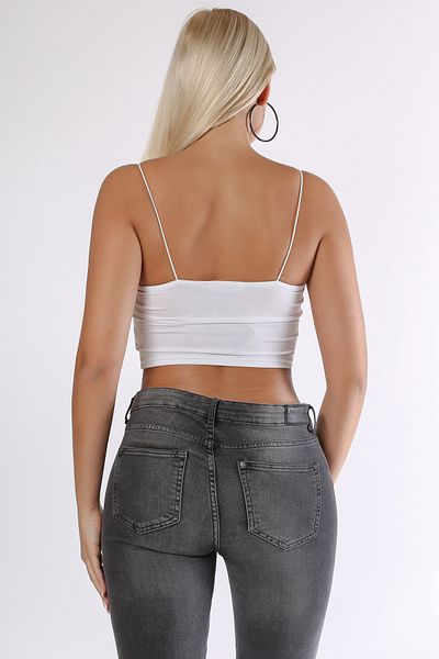 Chiccy Bluză albă tricotată Crop Fit cu bretele
