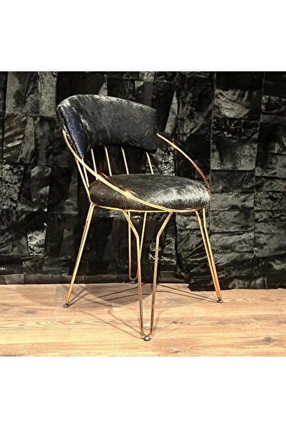 Dericibey Siyah Doğal Derisi Kaplama Metal Sandalye