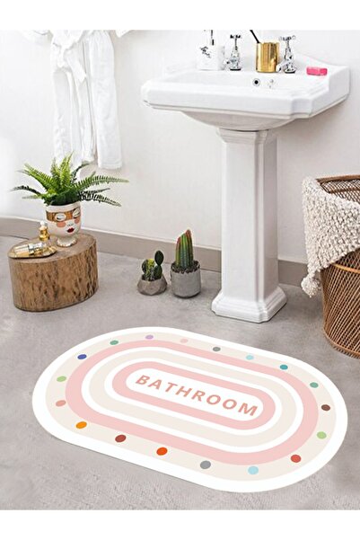 eco concept Oval Mat, Bath Mat, Non-Slip Base, Colorful Decorative Mat, 60x100 Cm, Gift, Dowry Box