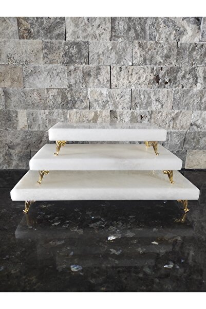 Zeybek Marble Marble Presentation Bowl & Standing Presentation Plate & Set of 3 Silver Detail