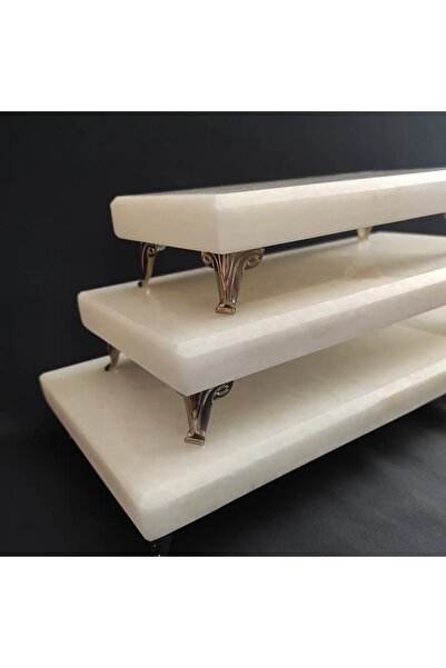 Zeybek Marble Marble Presentation Bowl & Standing Presentation Plate & Set of 3 Silver Detail