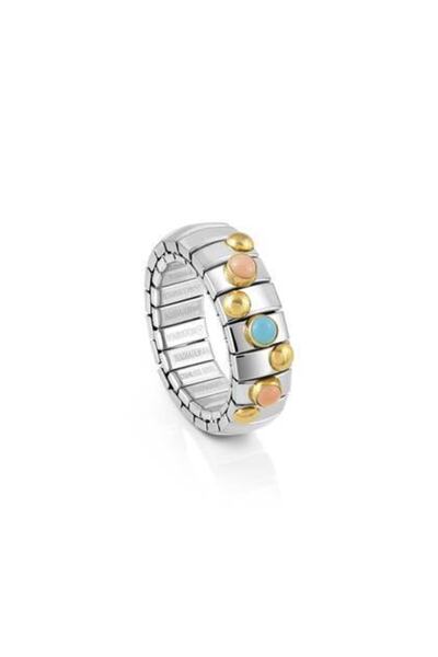 NOMİNATİON Extensıon Ring In Stainless Steel With 18k Gold And Small Stones Mıx (077_pınk Coral And Turquoıse)