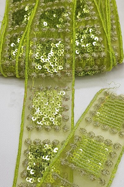 FdayAksesuar Dekorativna traka, zelena zlatna vezena traka sa šljokicama – De...