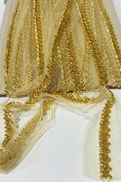 FdayAksesuar Panglică decorativă cu broderie aurie și mărgele – Panglică deco...