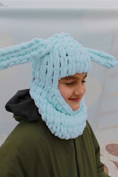Naz Amigurumi Hand Knitted Soft Rabbit Ear Model Puffy Snow Mask Balaclava/balaklava Beanie