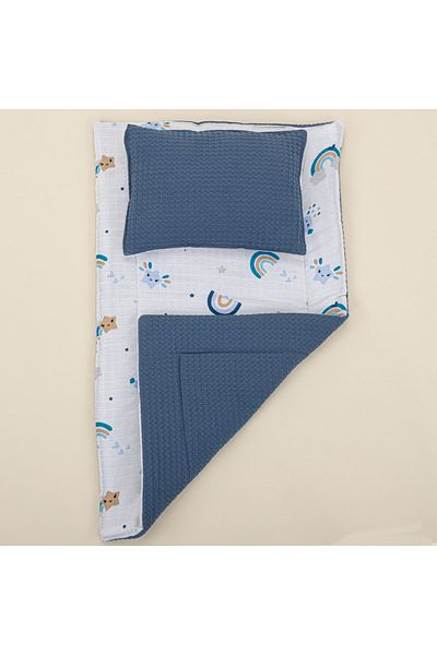 Yunikobaby Diaper Mat and Pillow - Indigo Honeycomb - Blue Rainbow