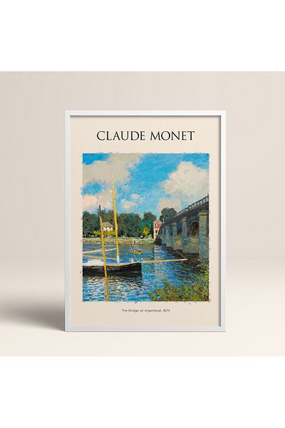 HOMEPACK Claude Monet The Bridge At Argenteuil Art Ζωγραφική με λευκό πλαστικοποιημένο πλαίσιο