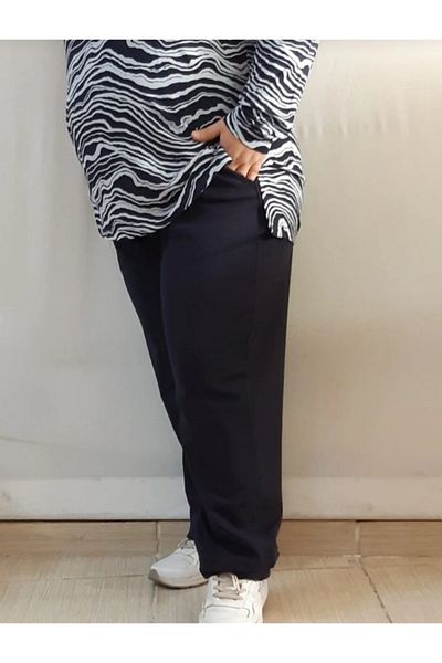 Mertcan Butik Navy Blue Elastic Waist Casual Summer Combed Cotton Viscose Bottom Trousers Pajamas