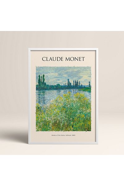 HOMEPACK Claude Monet Banks Of The Seine με λευκό πλαστικοποιημένο πλαίσιο, ζωγραφική μοντέρνας τέχνης Vétheuil