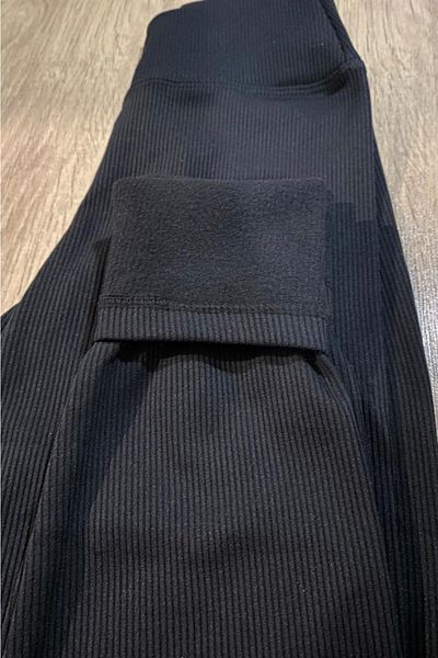VOSSAX Women's Ribbed High Waist Gathering Black Cross Waist Leggings with Fleece Inside