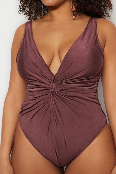Trendyol Curve Brown Knot Detailed Swimsuit TBBSS23AM00005