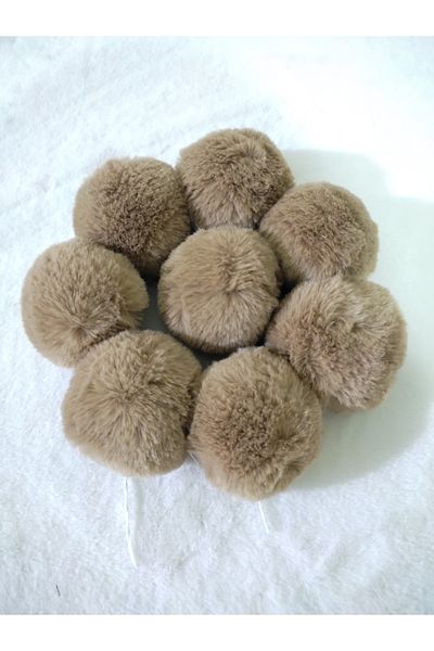 damlakids 12Pcs 7cm Rabbit Fur Furry Pompom Pon Pon Keychain Beanie Hat Slippers Car Ornament Camel