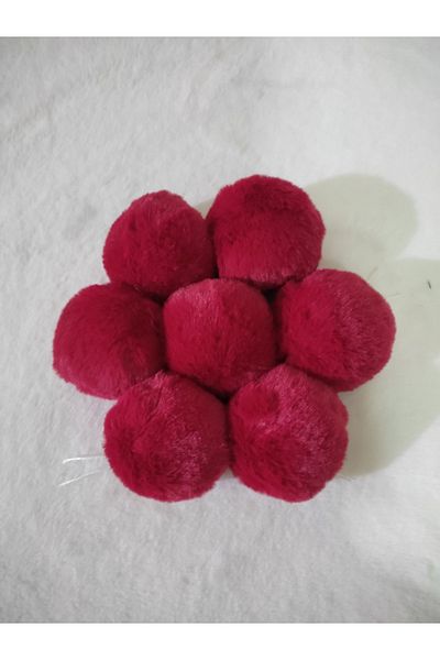 damlakids 12 Pieces 7 cm Rabbit Fur Furry Pompom Pom/pom Keychain Beanie Hat Slippers Car Ornament Red