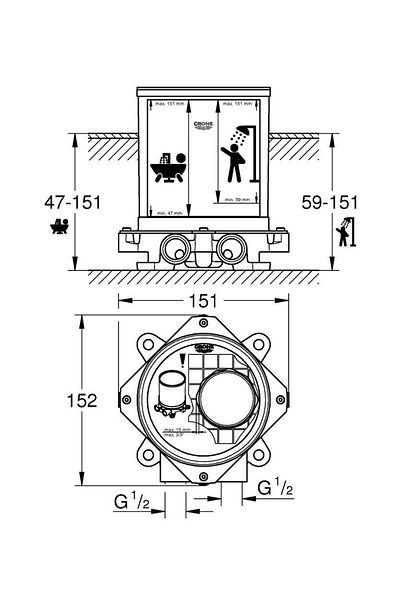 Grohe Mounting Set for Standing Floor Bathroom Shower and Bathtub Faucets