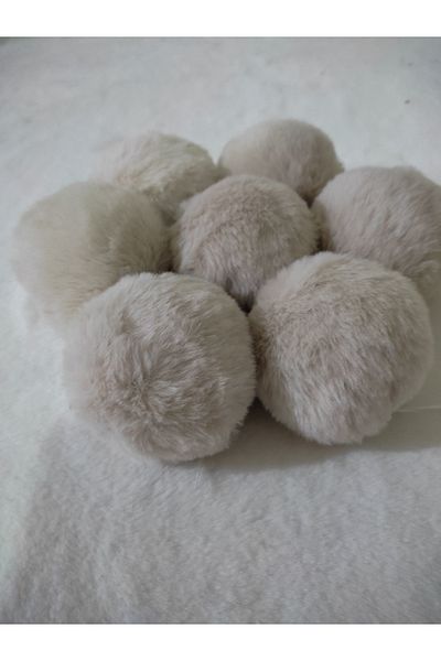 damlakids 12 Pieces 7 Cm Rabbit Fur Furry Pompom Pom/pom Keychain Beanie Hat Slippers Car Ornament Stone Color