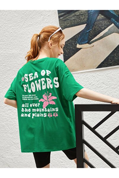 Machetta Dečji cvet Štampano Oversize kroj Zelena devojčica T-shirt