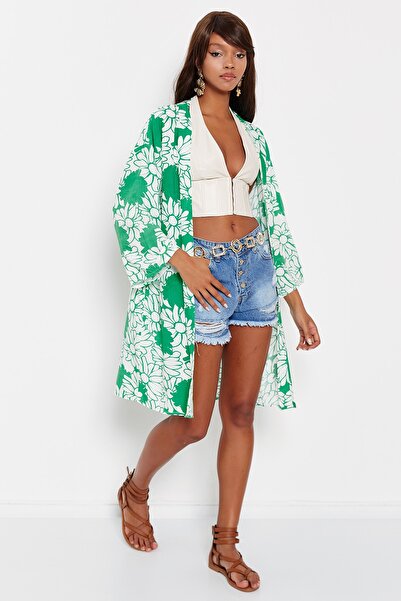 Hopoi Γυναικείο κιμονό με πράσινο σχέδιο T3133