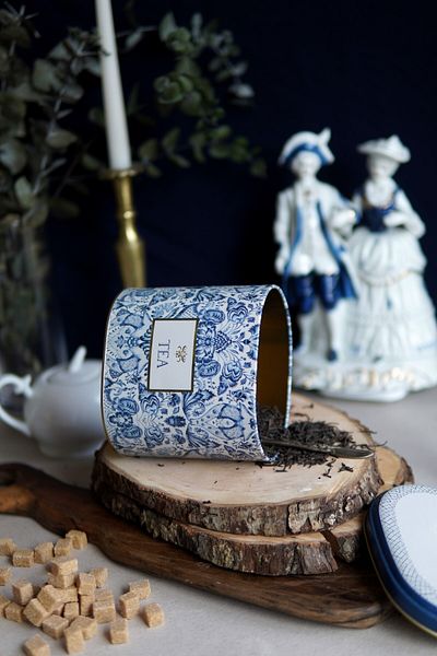 EVLE Er004-y2 Azulejos Tea Patterned Oval Metal Storage Container 11x15 Cm