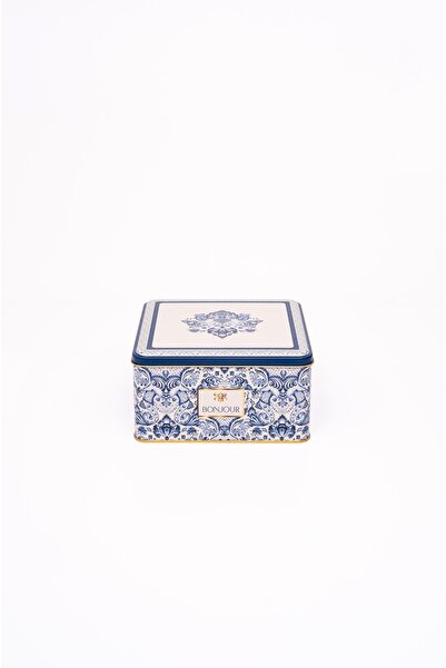 EVLE Er028-4h Azulejos Bonjour Desenli Kare Metal Saklama Kabı 20x20 Cm