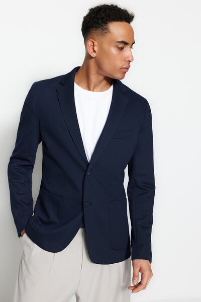 Trendyol Collection Navy Blue Slim Fit Double Pocket Blazer Jacket Tmnaw23Ce00014