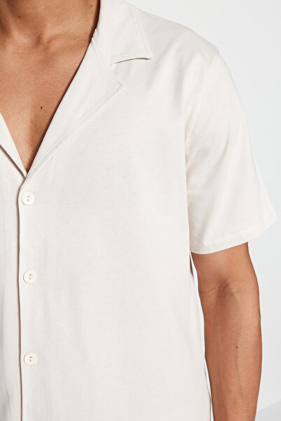 Trendyol Collection Dark Stone Unisex Regular Fit Šortky Apache Collar Shorts Pyžamo Set TMNSS23PT00007