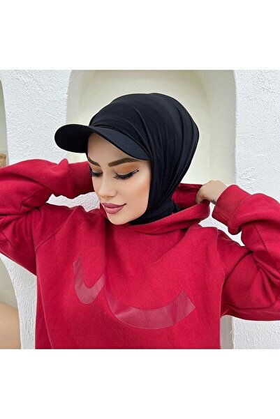 Genel Markalar Tesettür Giyim Şapkalı Boneli Hazır Şal Hijap Siyah