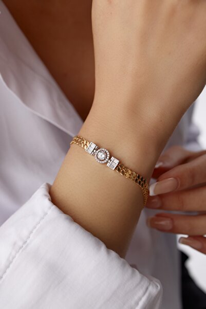 YAVUZ KUYUMCULUK 14 Ayar Altın Çift Sıra Pullu Yuvarlak Baget Bileklik