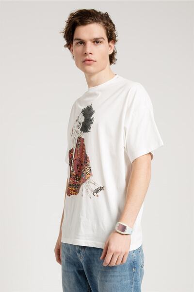 JAHR MARC Özel Tasarım Egon Schiele Baskılı Oversize Beyaz T-shirt