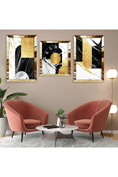 Zevahir Mobilya Dekorasyon Soyut Desen Gold Pleksi Kenar Üçlü Mdf Tablo Seti ...