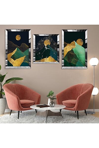 Zevahir Mobilya Dekorasyon Soyut Desen Dağ Gümüş Pleksi Kenar Üçlü Mdf Tablo ...