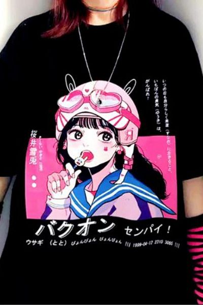 Köstebek Anime Lollipop Girl Μαύρο μπλουζάκι (unisex).