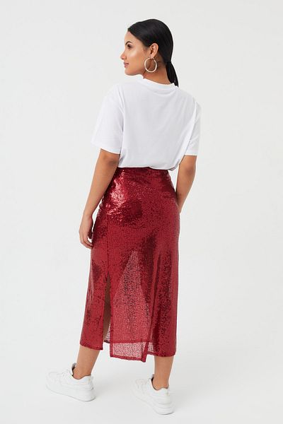 Hanna's by Hanna Darsa Sequined Mini Lined Skirt with Side Slits