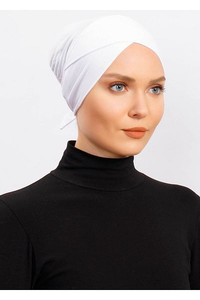 Ecardin Women's Cross Bonnet Hijab Ready Non-Slip Turban Hijab Practical Non-Slip Elastane Bonnet - White