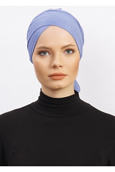 Ecardin Kadın Çapraz Bone Tesettür Hazır Kaymaz Türban Hijab Pratik Kayma Yapmaz Elastan Bone - Kot Mavisi
