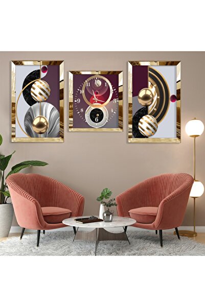 Zevahir Mobilya Dekorasyon Set de pictură MDF cu model abstract din plexiglas auriu și set de ceasuri