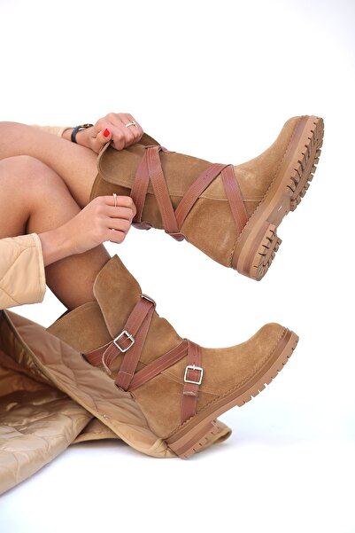 Rugano Mekia Doğal Deri Materyal Kauçuk Taban Taba Kadın Bot