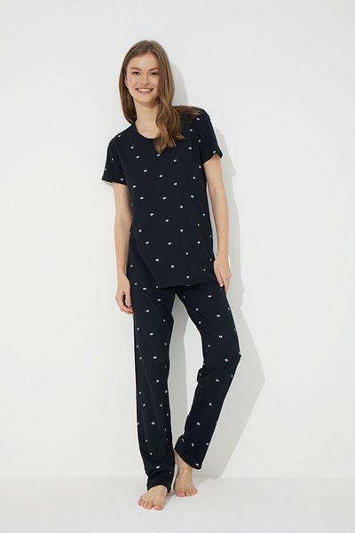 Siyah İnci Black Short Sleeve Cotton Pajama Set