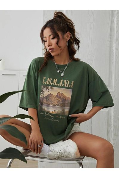 MOONBULL Μπλουζάκι Oversize Green Tasmania Printed