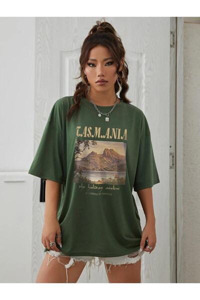 MOONBULL Μπλουζάκι Oversize Green Tasmania Printed
