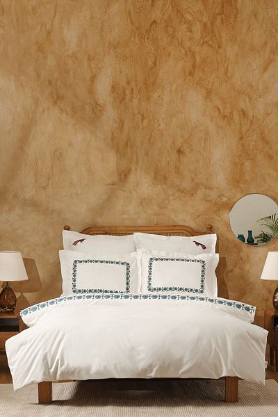 Karaca Home Set de husă de pilota dublă, 100% bumbac, seria Paye Seljuk Bird Blue