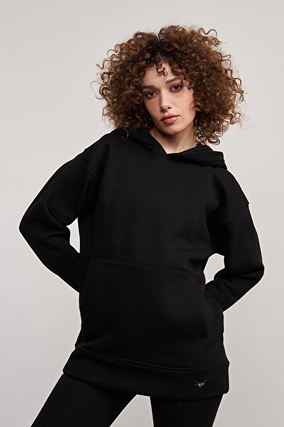 MBEY1989 هودي أسود كبير الحجم - للجنسين