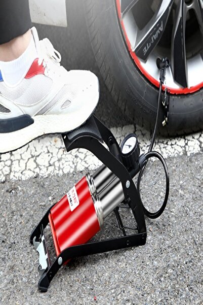 MasterCar Araç Oto Lastik Şişirme Kompresörü Pompası Çift Pistonlu Basmalı Ayak Pompası Bisiklet Yatak Pompası