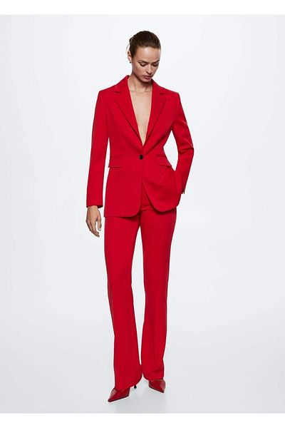 MANGO Woman Straight Cut Fabric Trousers