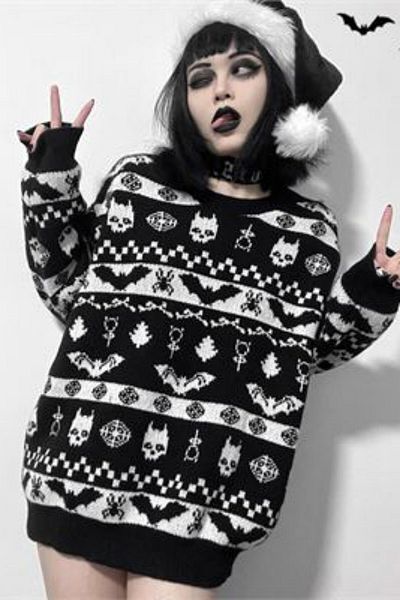 Köstebek Black Gothic Patterned Oversize Sweater